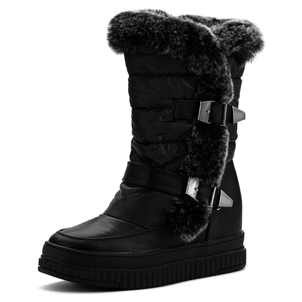 Women's Flat Mid-Calf Snow Boots with Rabbit Fur